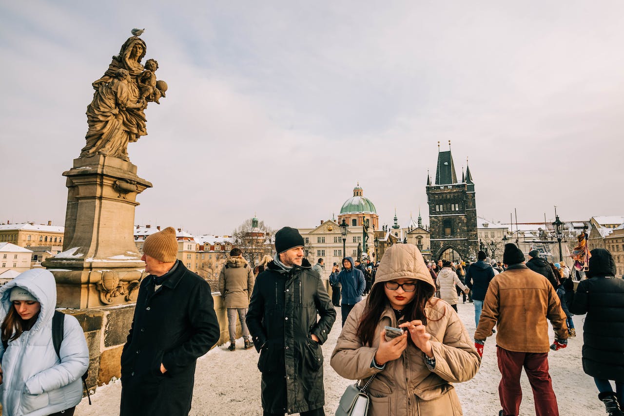 Charles Bridge in winter Prague