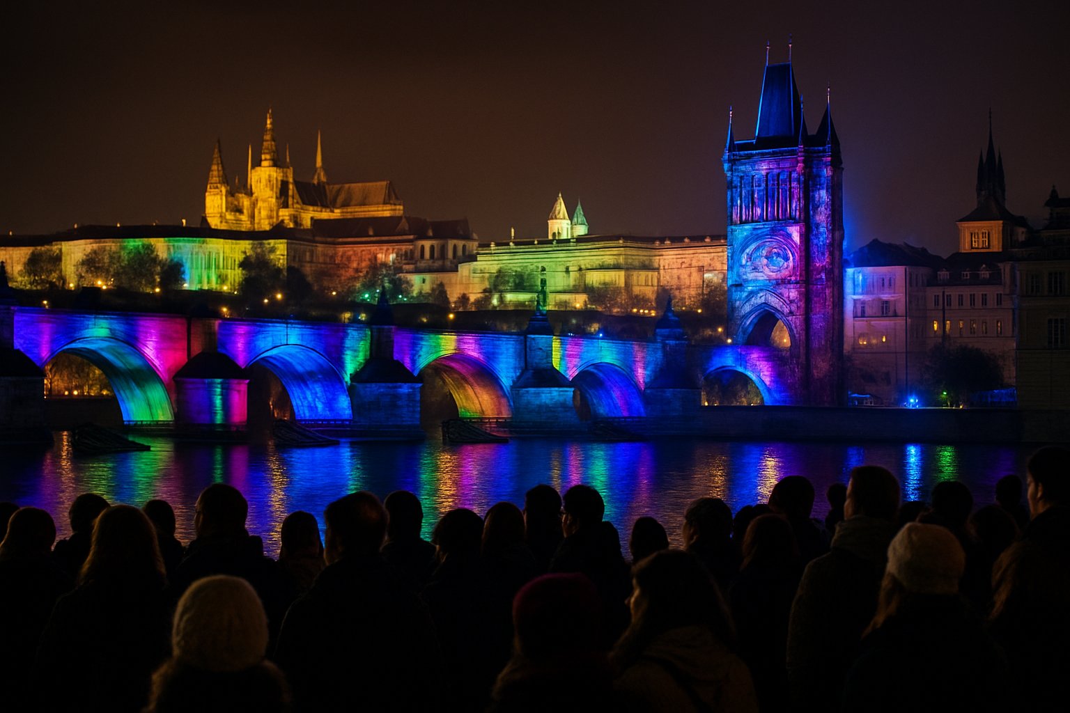 Prague light festival night