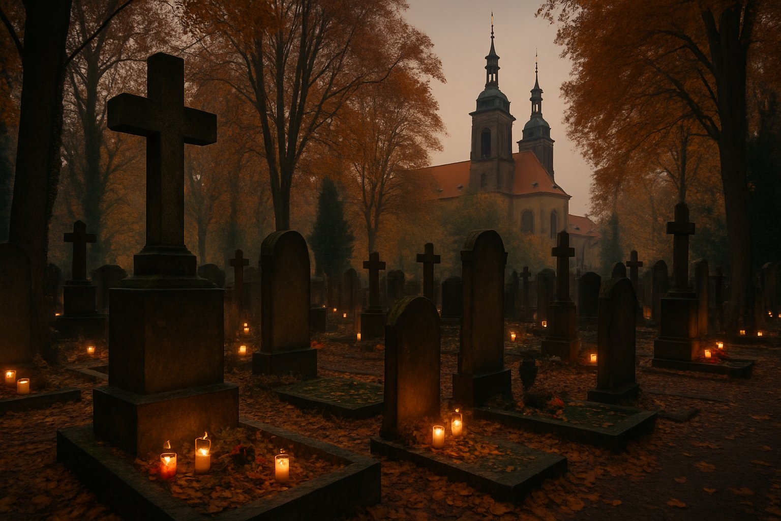 candlelit cemetery autumn evening